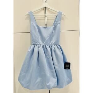 Lulus NWOT Regal Cutie Blue Satin Square Neck Bubble-Hem Mini Dress Formal XS